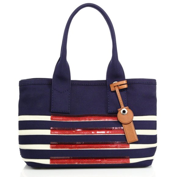 ❤️ NWT Marc Jacobs St Tropez Canvas Shoulder Beach Tote Navy Blue AUTHENTIC